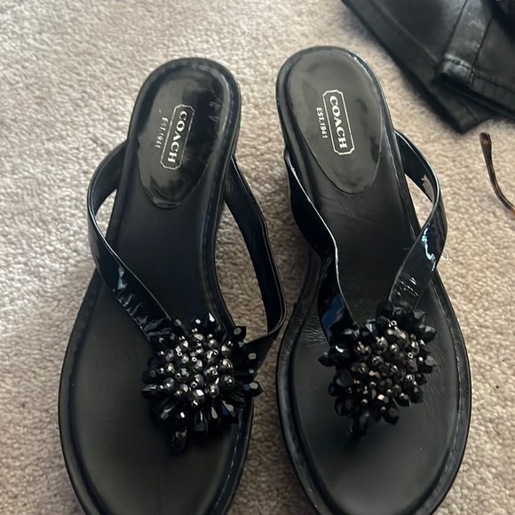 Coach platform flip flop Sandals in black with beaded embellishments - Picture 1 of 4